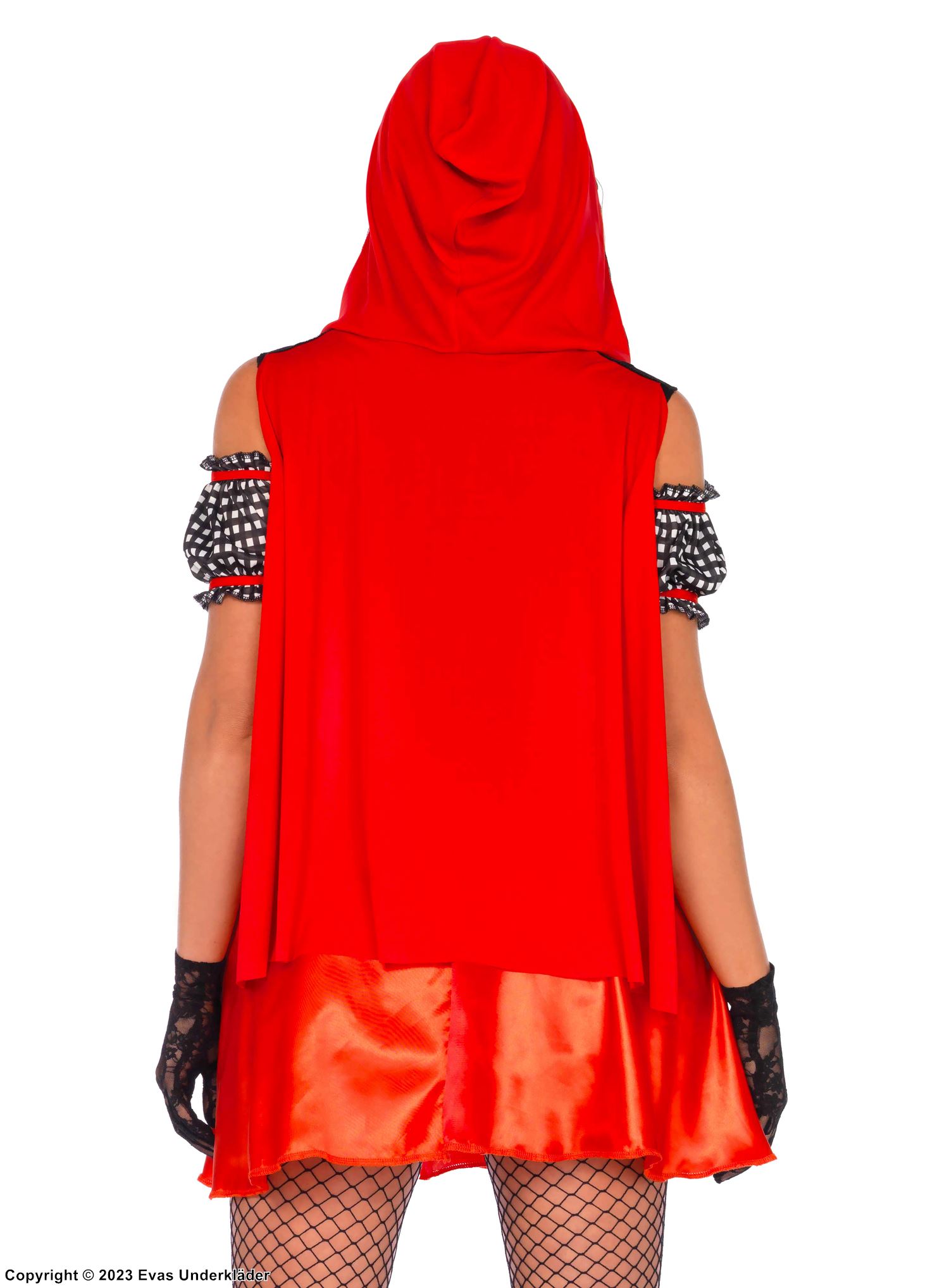 Rødhette, kostyme-kjole, snøring, off-shoulder, skotskrutet mønster